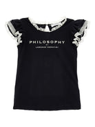T-shirt per bambina Philosophy di Lorenzo Serafini Kids nera con ruches - Rubino Kids