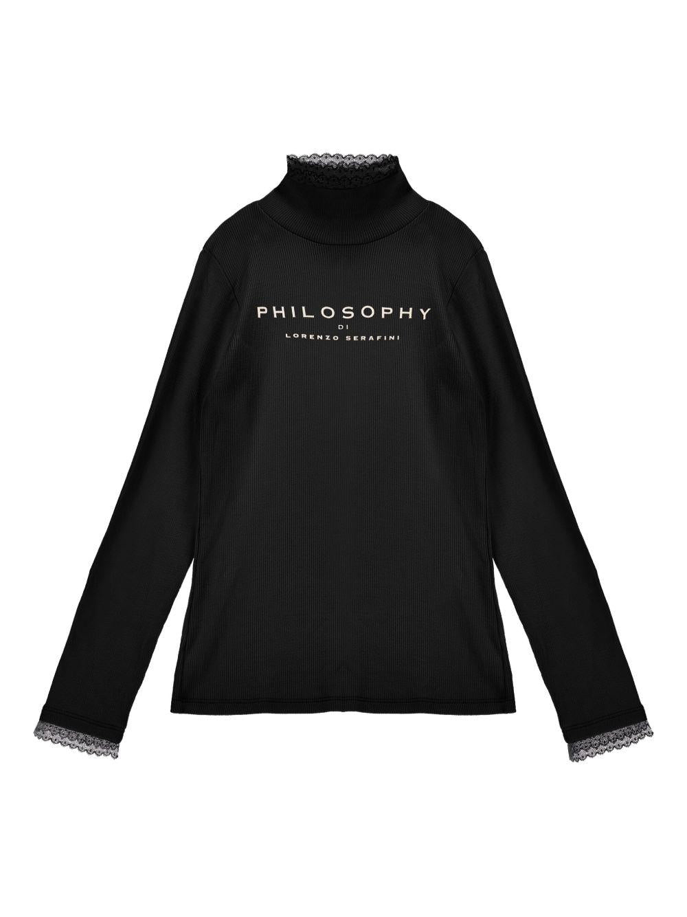 T-shirt per bambina Philosophy Di Lorenzo Serafini Kids nera con stampa logo - Rubino Kids