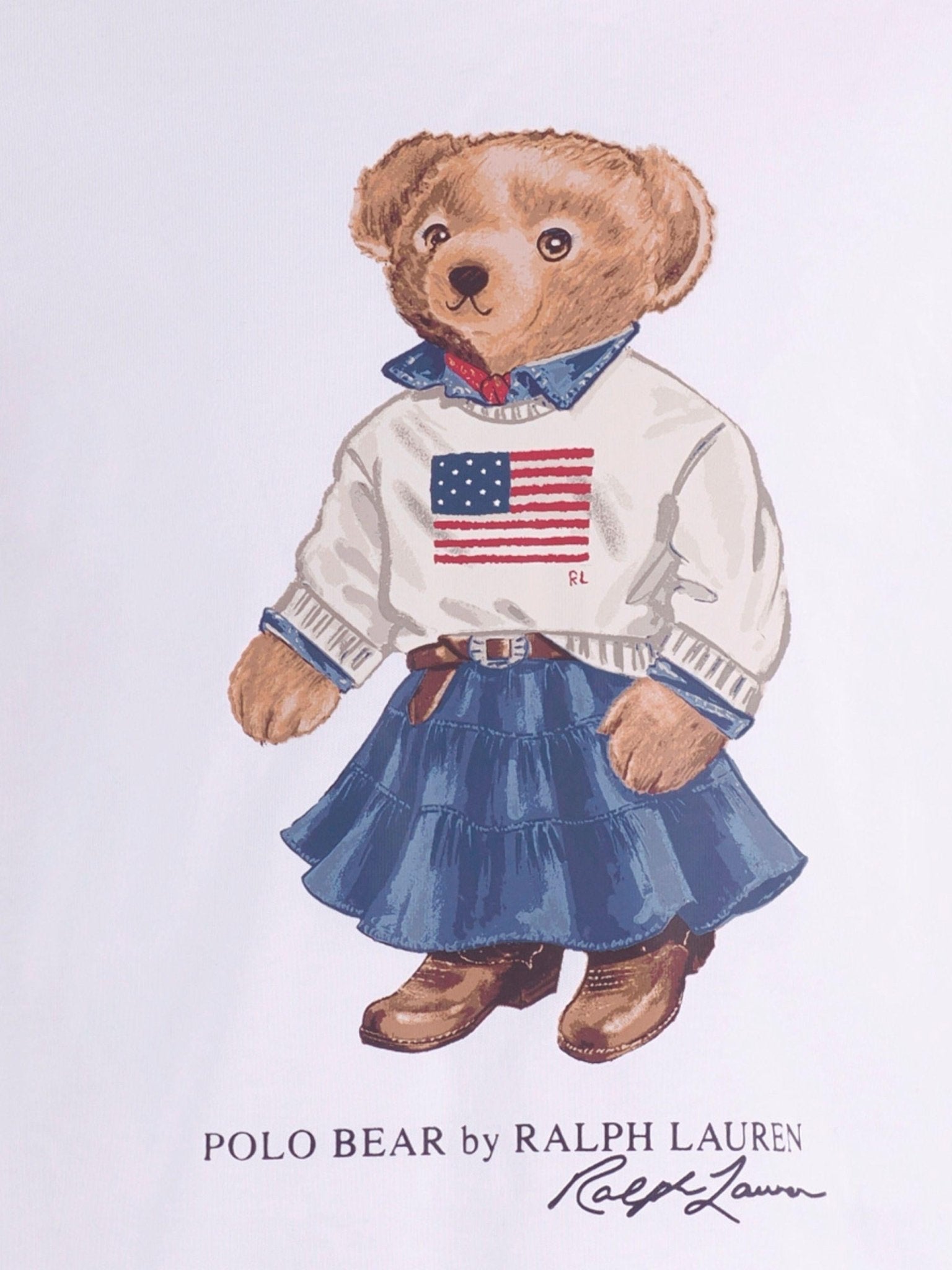 T-shirt per bambina Polo Ralph Lauren Kids bianca con stampa orsetto sul davanti - Rubino Kids