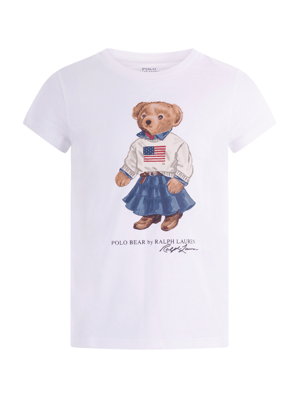 T-shirt per bambina Polo Ralph Lauren Kids bianca con stampa orsetto sul davanti - Rubino Kids