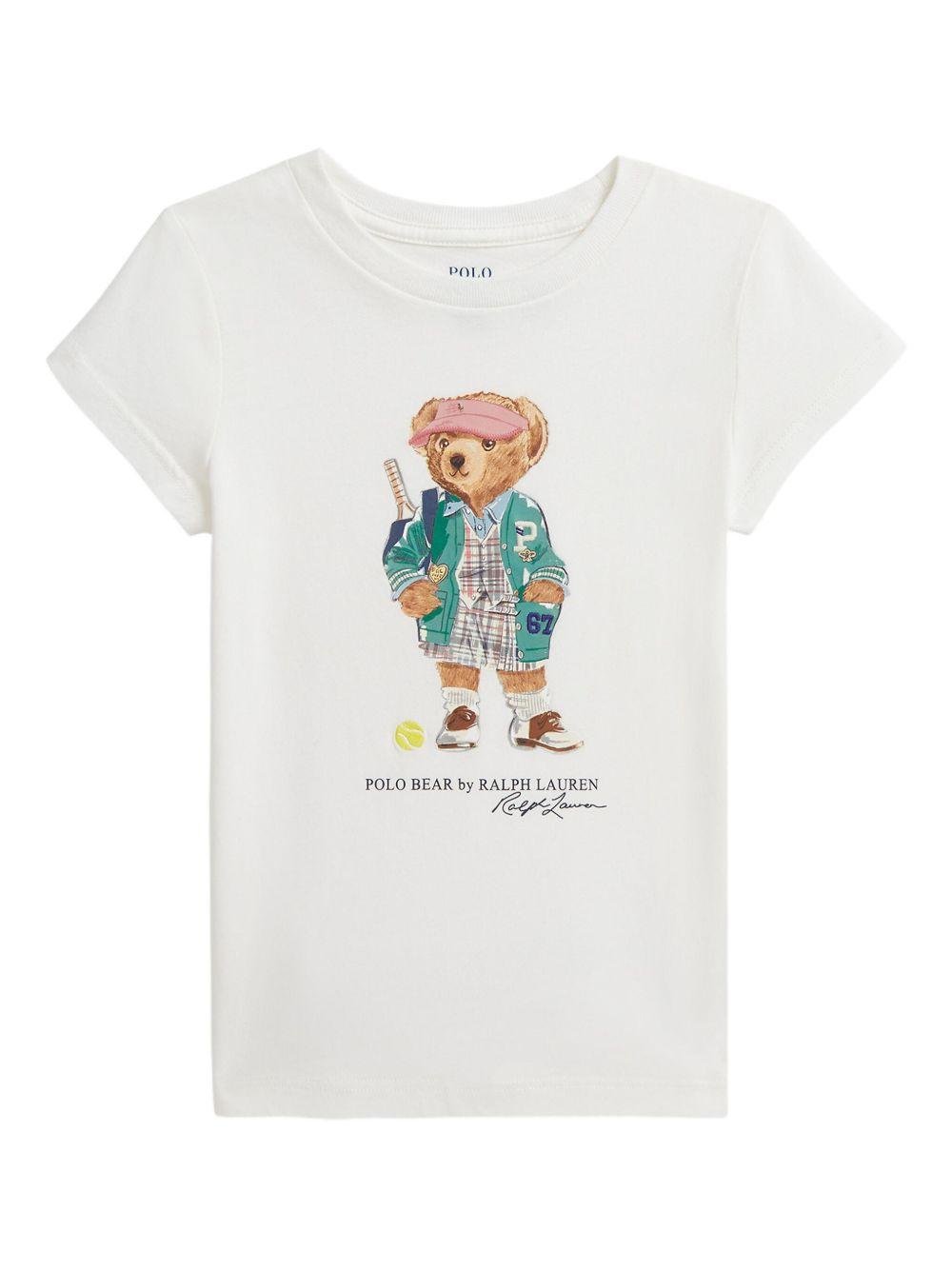 T-shirt per bambina POLO RALPH LAUREN KIDS bianco con motivo Polo Bear - Rubino Kids