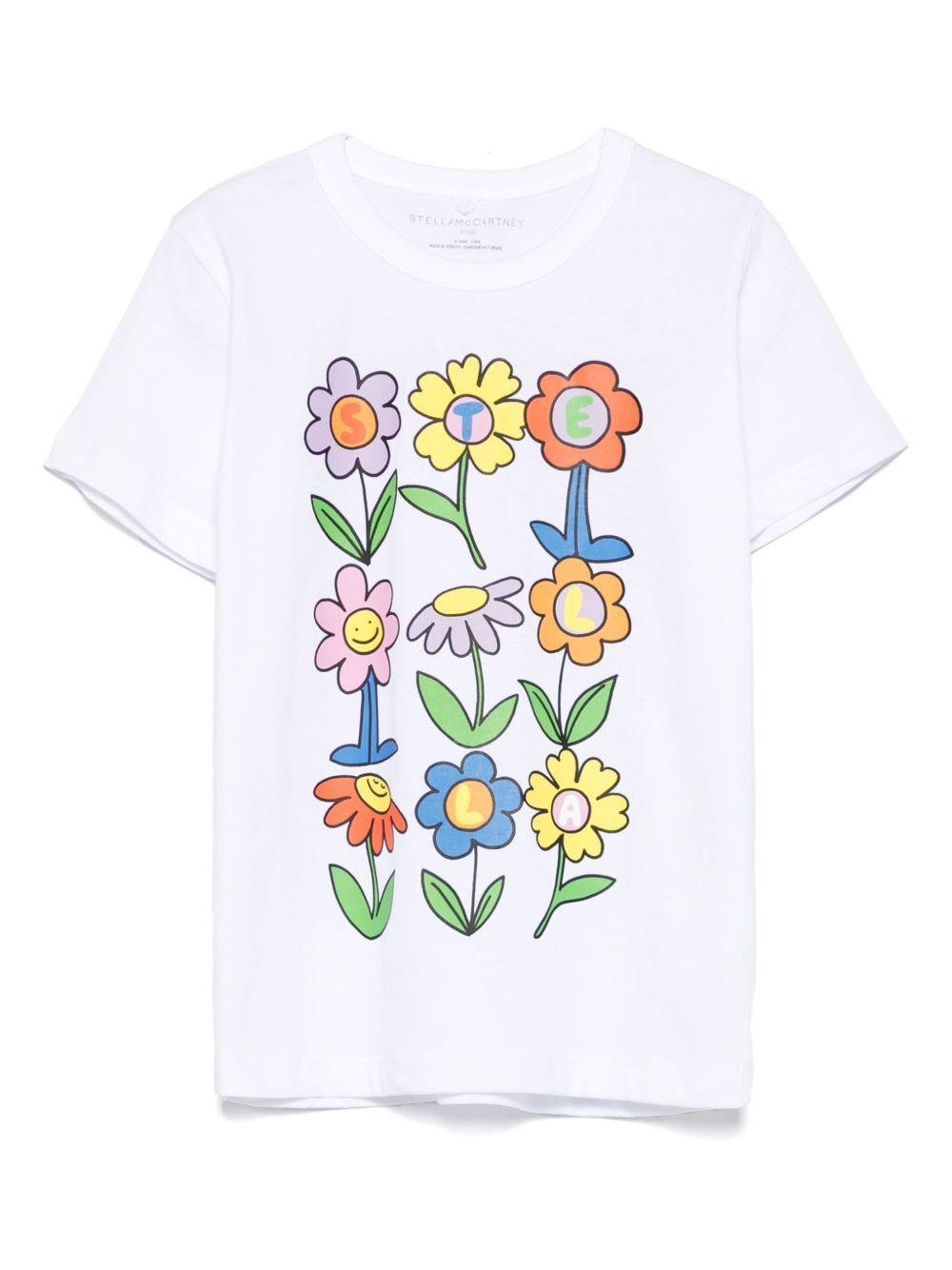 T-shirt per bambina Stella McCartney Kids bianco a fiori - Rubino Kids