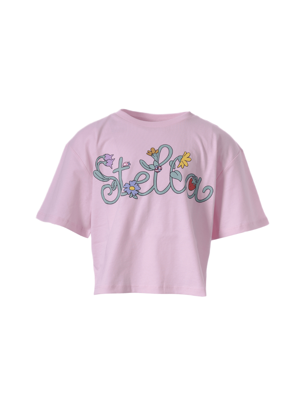 T-shirt per bambina Stella McCartney Kids rosa con logo Stella sul davanti - Rubino Kids