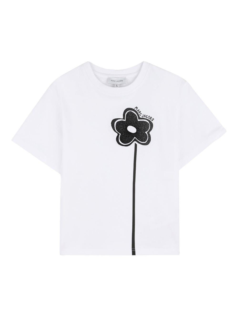 T-shirt per bambina The Marc Jacobs Kids bianca con applicazione a fiore - Rubino Kids