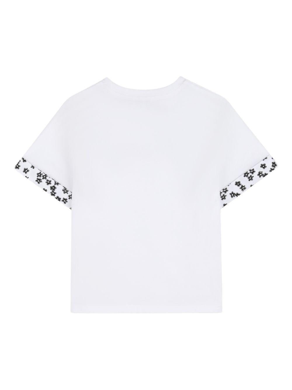 T-shirt per bambina The Marc Jacobs Kids bianco con bordo a fiori - Rubino Kids