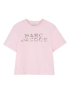 T-shirt per bambina The Marc Jacobs Kids rosa con stampa logo - Rubino Kids
