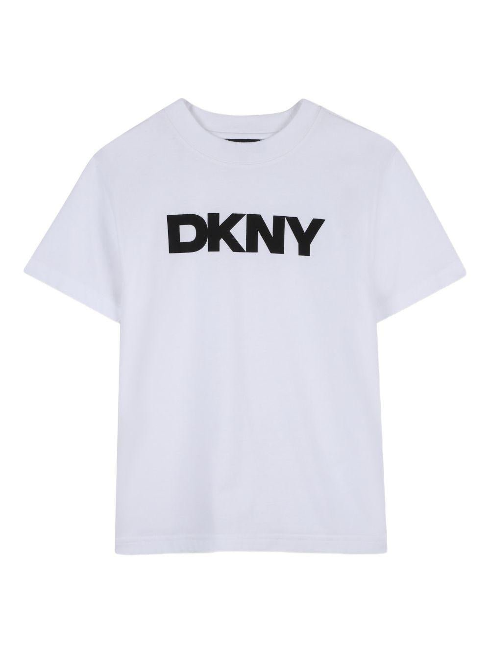 T-shirt per bambini DKNY Kids bianca con logo sul davanti - Rubino Kids