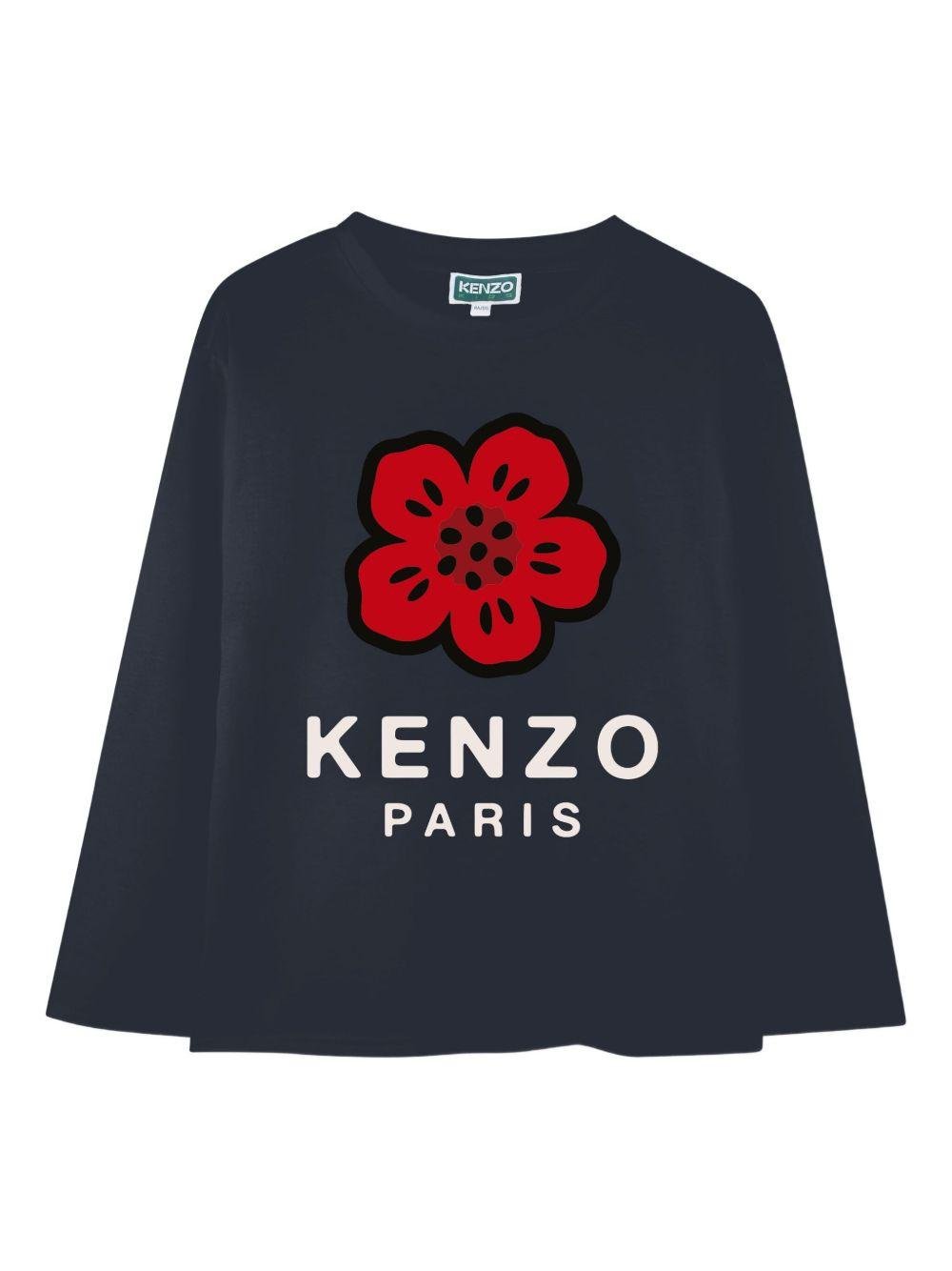 T-shirt per bambini Kenzo Kids blu con stampa a fiori - Rubino Kids