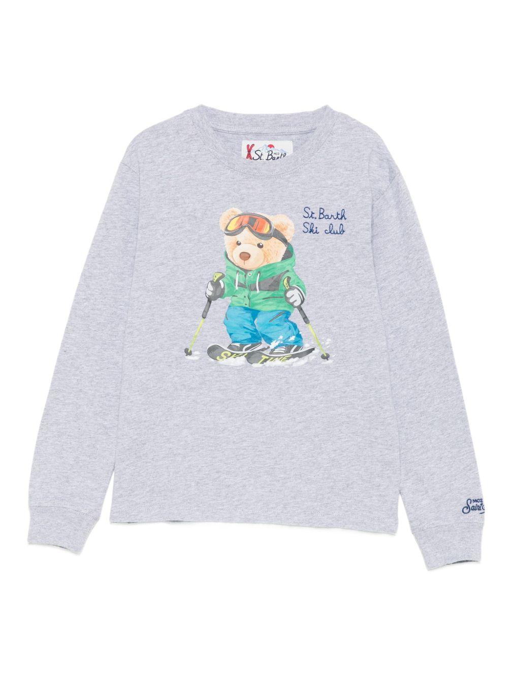T-shirt per bambini MC2 Saint Barth Kids grigia con stampa Orso che scia - Rubino Kids