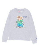 T-shirt per bambini MC2 Saint Barth Kids grigia con stampa Orso che scia - Rubino Kids