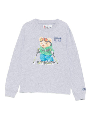 T-shirt per bambini MC2 Saint Barth Kids grigia con stampa Orso che scia