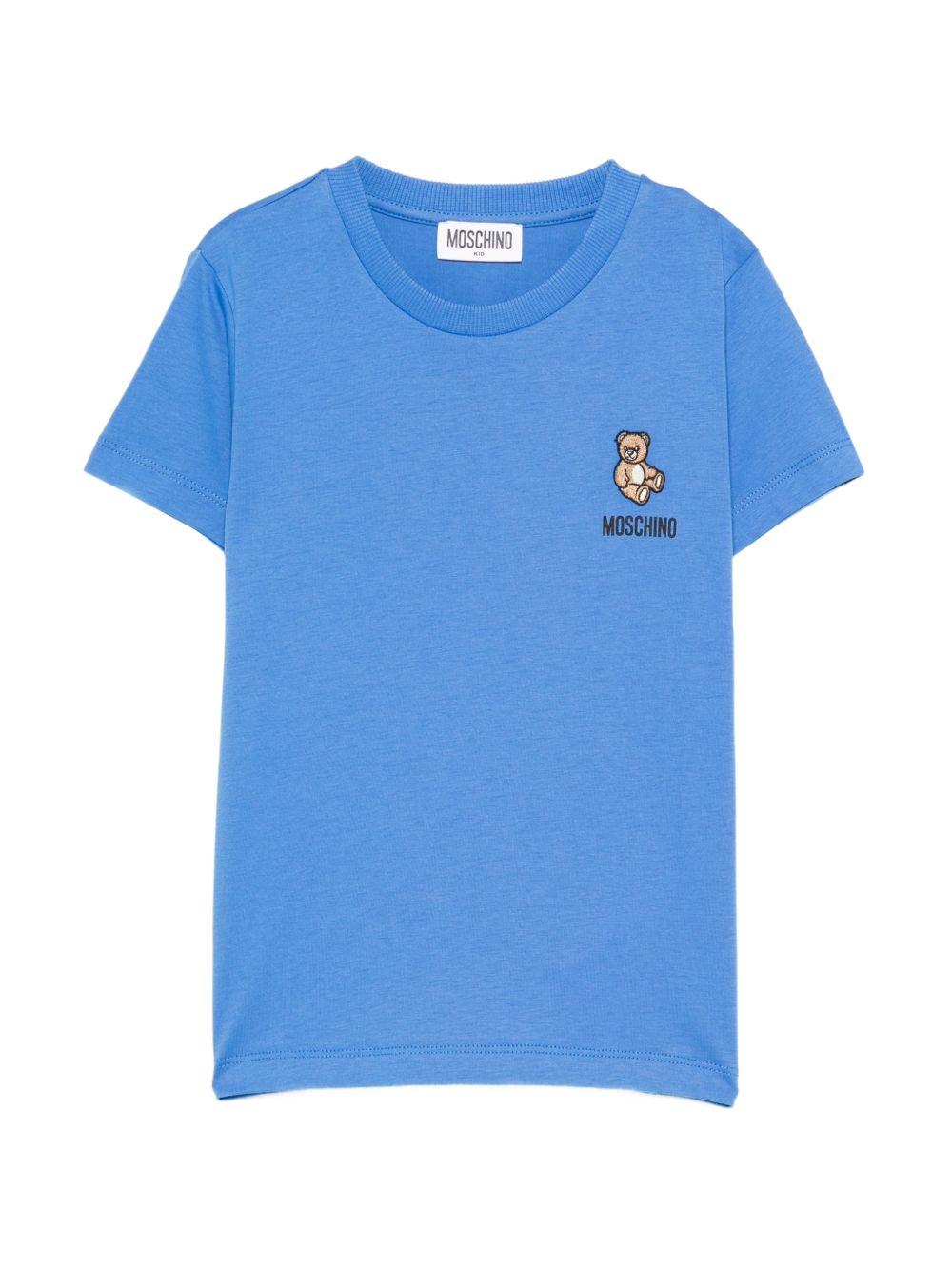 T-shirt per bambini Moschino Kids azzurro con applicazione Teddy Bear - Rubino Kids