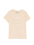 T-shirt per bambini Moschino Kids beige con logo a spirale sul davanti - Rubino Kids