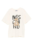 T-shirt per bambini Moschino Kids beige con stampa e logo - Rubino Kids