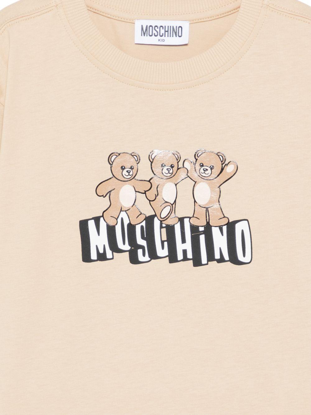 T-shirt per bambini Moschino Kids beige con stampa tre Teddy Bear - Rubino Kids