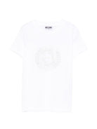 T-shirt per bambini Moschino Kids bianca con logo a spirale sul davanti - Rubino Kids