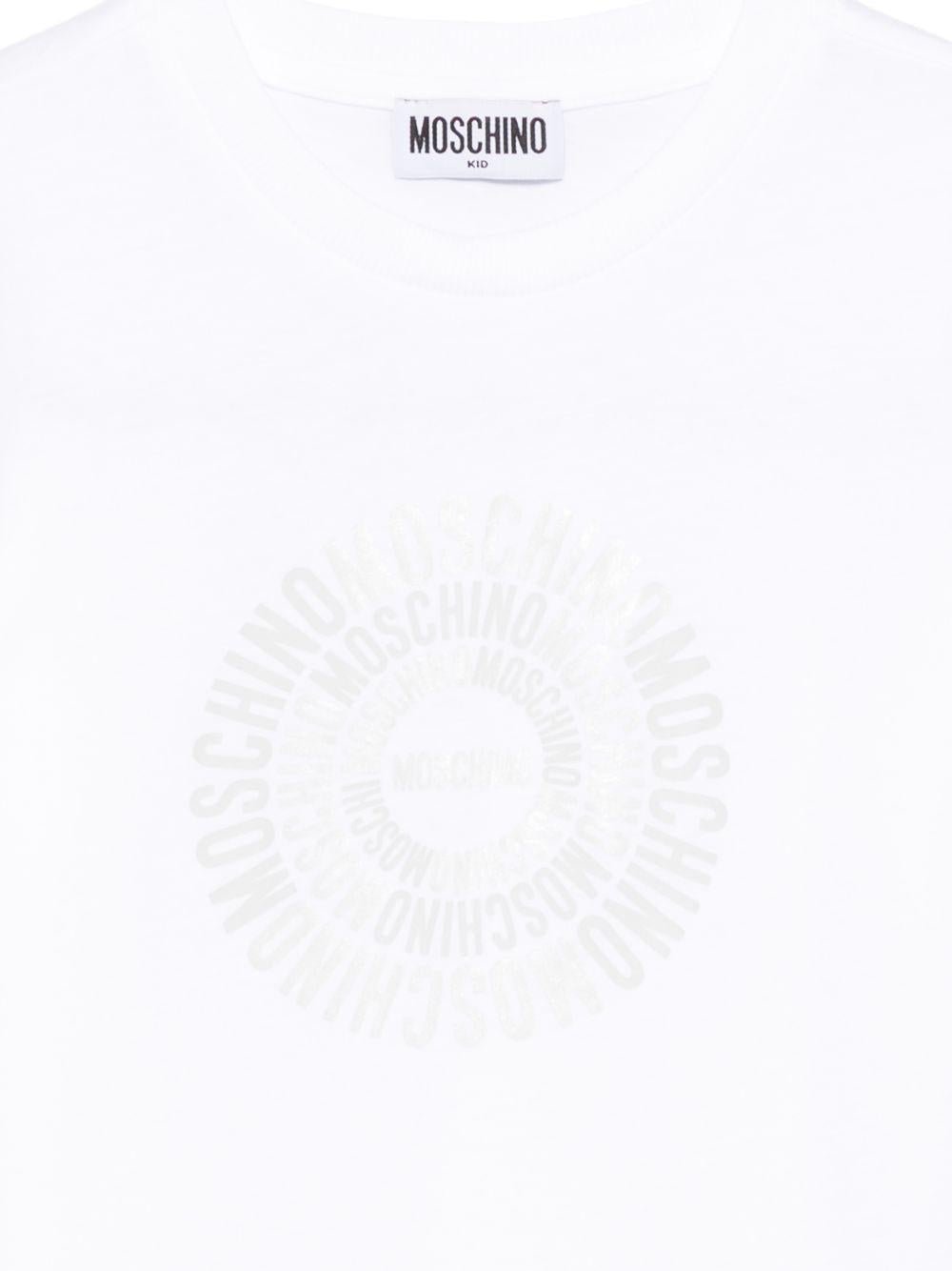 T-shirt per bambini Moschino Kids bianca con logo a spirale sul davanti - Rubino Kids
