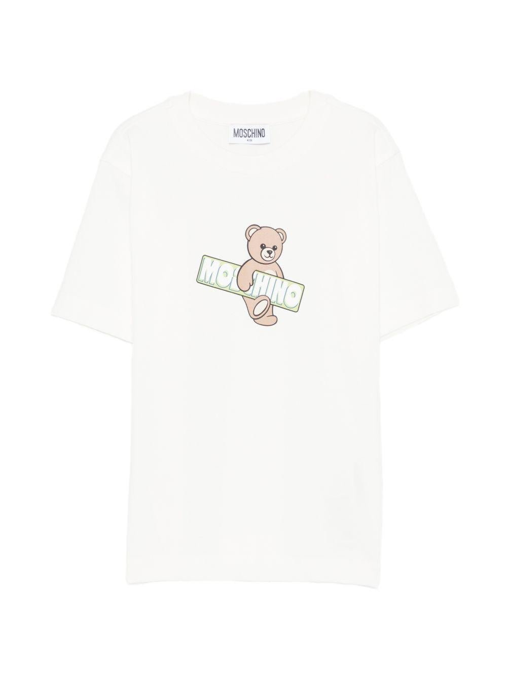 T-shirt per bambini Moschino Kids bianca con logo sul davanti - Rubino Kids