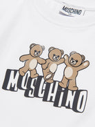 T-shirt per bambini Moschino Kids bianca con stampa grafica tre Teddy Bear - Rubino Kids
