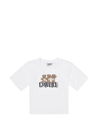 T-shirt per bambini Moschino Kids bianca con stampa grafica tre Teddy Bear - Rubino Kids
