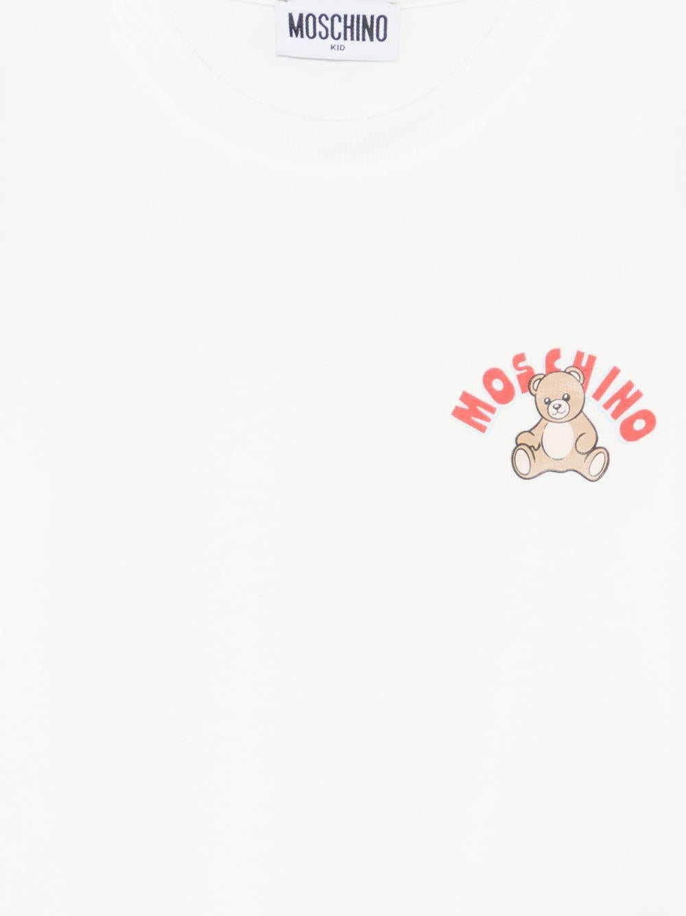T-shirt per bambini Moschino Kids bianca con stampa Teddy Bear sul davanti - Rubino Kids