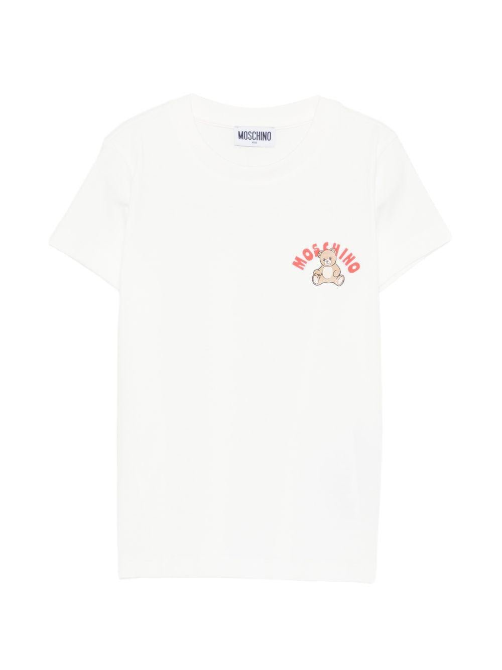 T-shirt per bambini Moschino Kids bianca con stampa Teddy Bear sul davanti - Rubino Kids