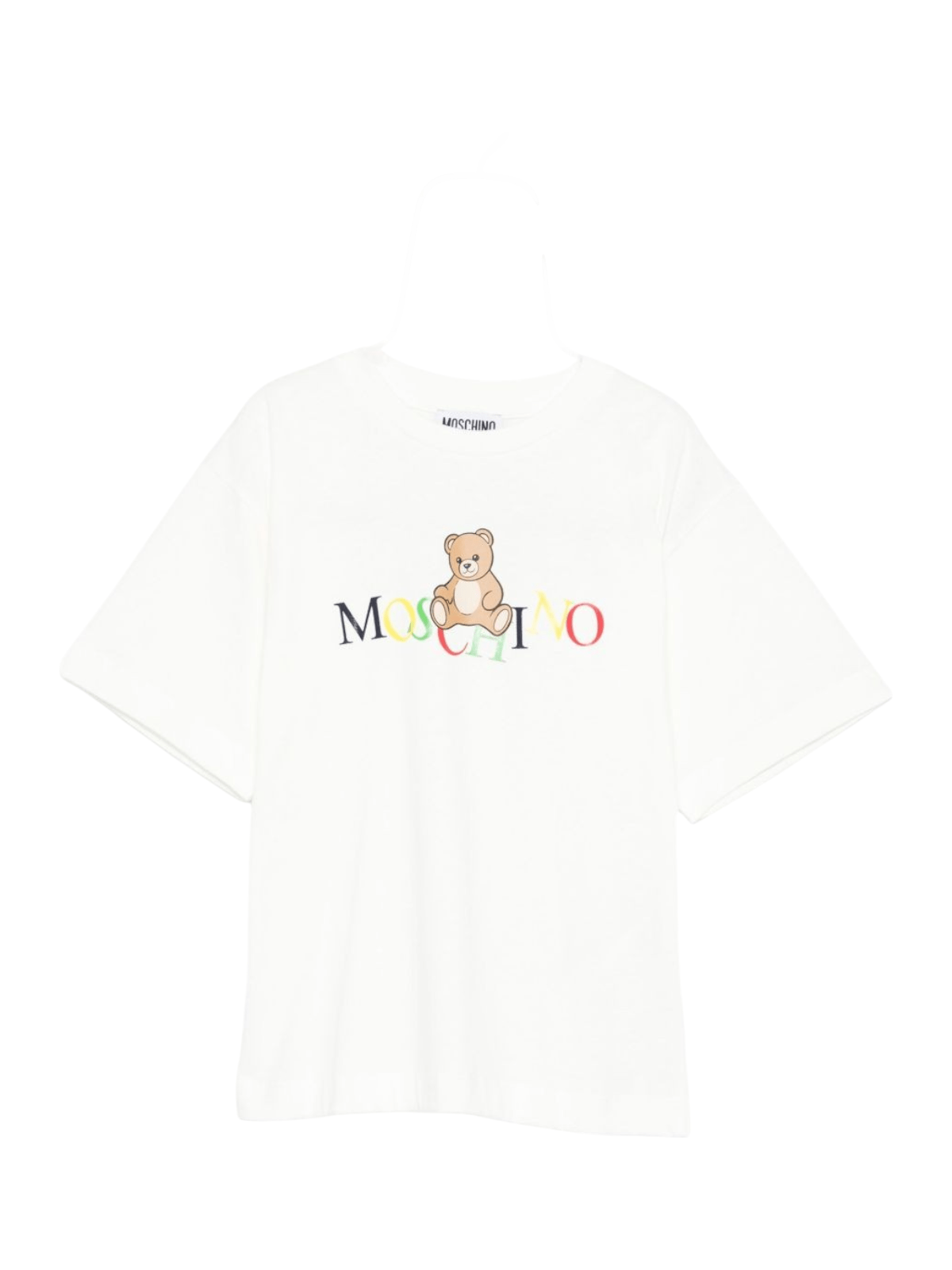 T-shirt per bambini Moschino Kids bianco con logo Teddy Bear - Rubino Kids