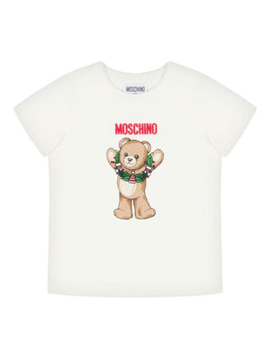 T-shirt per bambini Moschino Kids bianco con stampa grafica Teddy