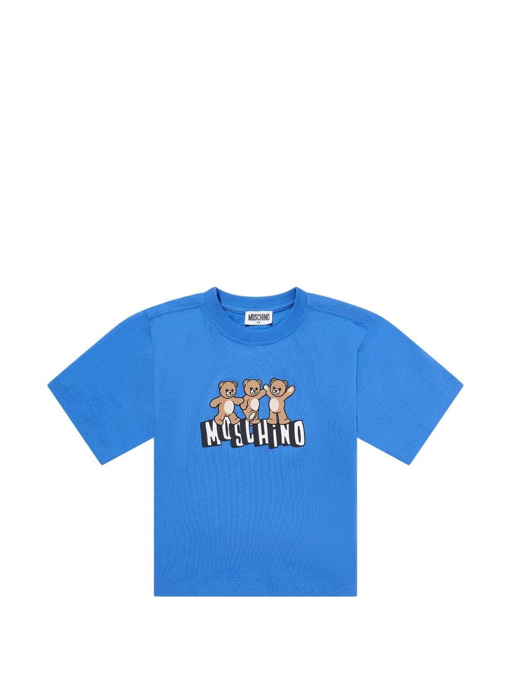 T-shirt per bambini Moschino Kids blu con stampa grafica orsetti - Rubino Kids