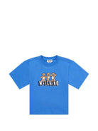 T-shirt per bambini Moschino Kids blu con stampa grafica orsetti - Rubino Kids