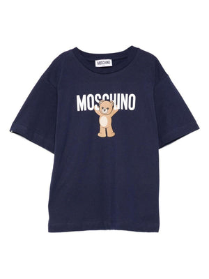 Moschino Kids blue T-shirt with logo and writing print