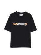 T-shirt per bambini Moschino Kids nera con logo sul davanti - Rubino Kids