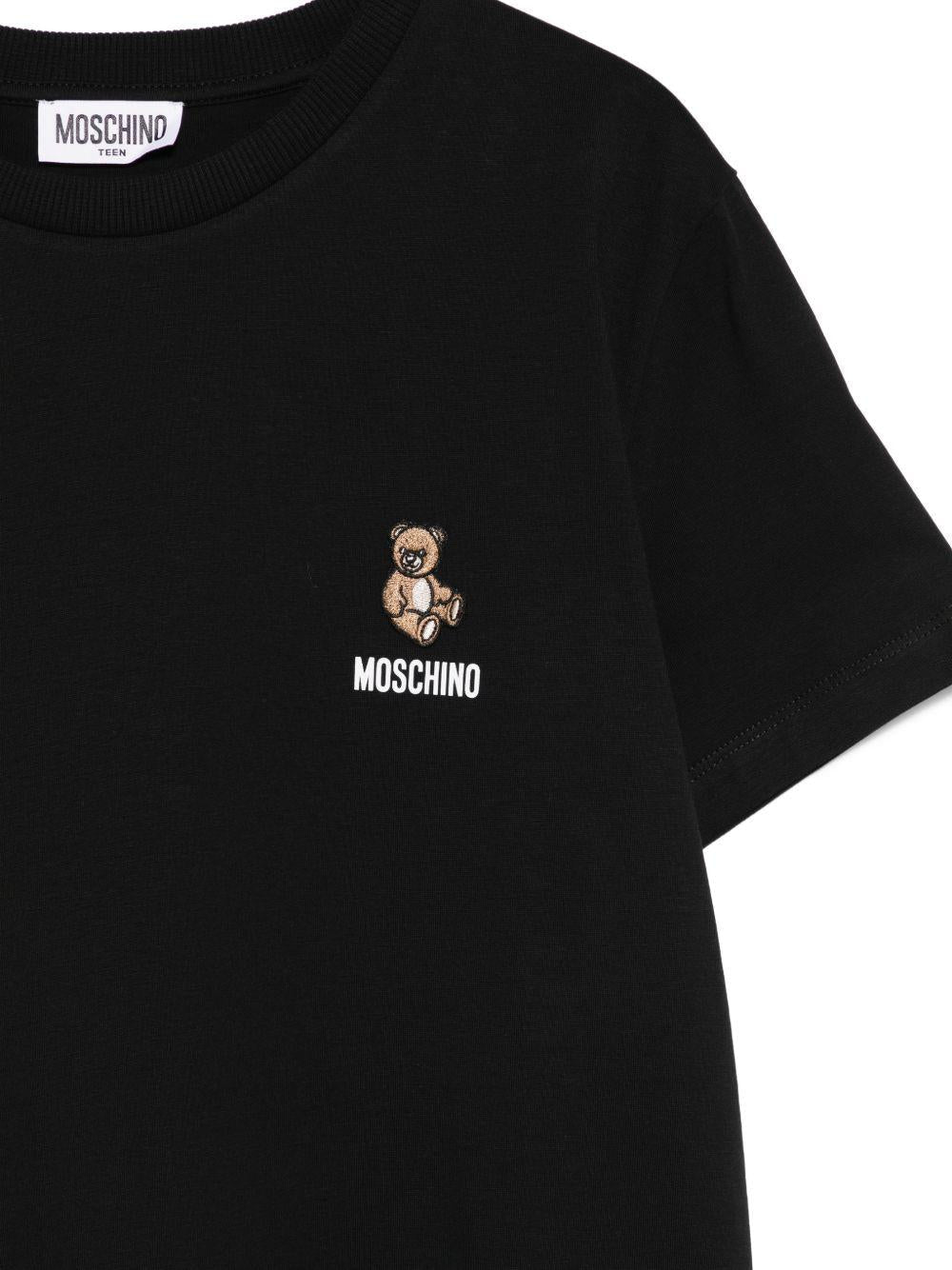 T-shirt per bambini Moschino Kids nera con ricamo Teddy Bear - Rubino Kids
