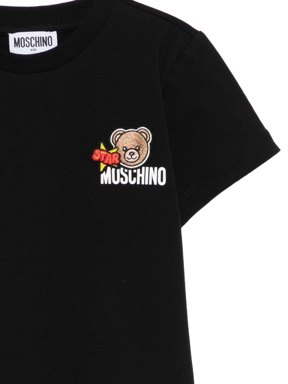 T-shirt per bambini Moschino Kids nera con ricamo Teddy Bear - Rubino Kids