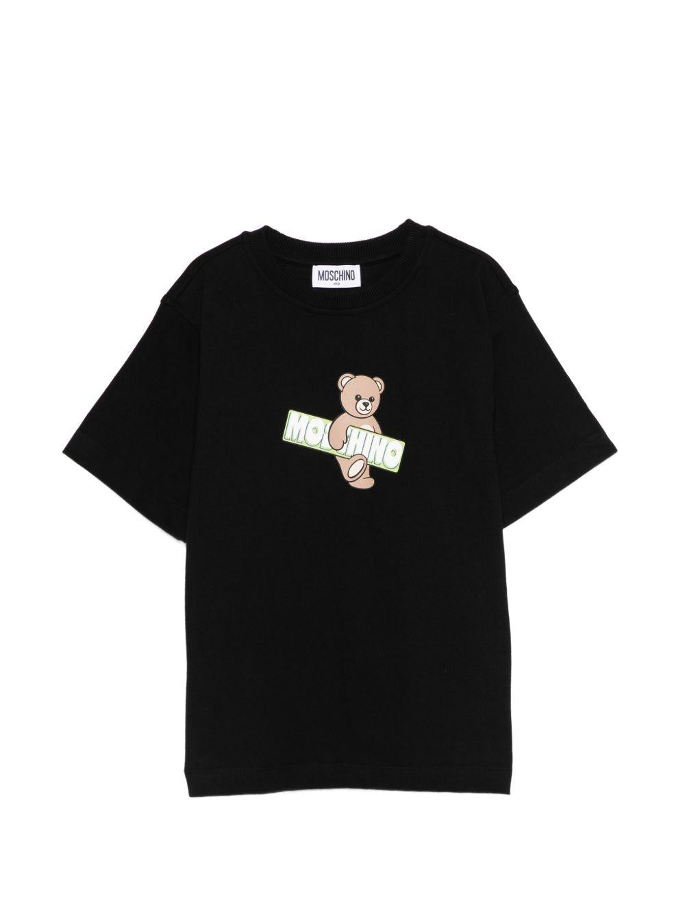 T-shirt per bambini Moschino Kids nera con stampa Teddy Bear sul davanti - Rubino Kids