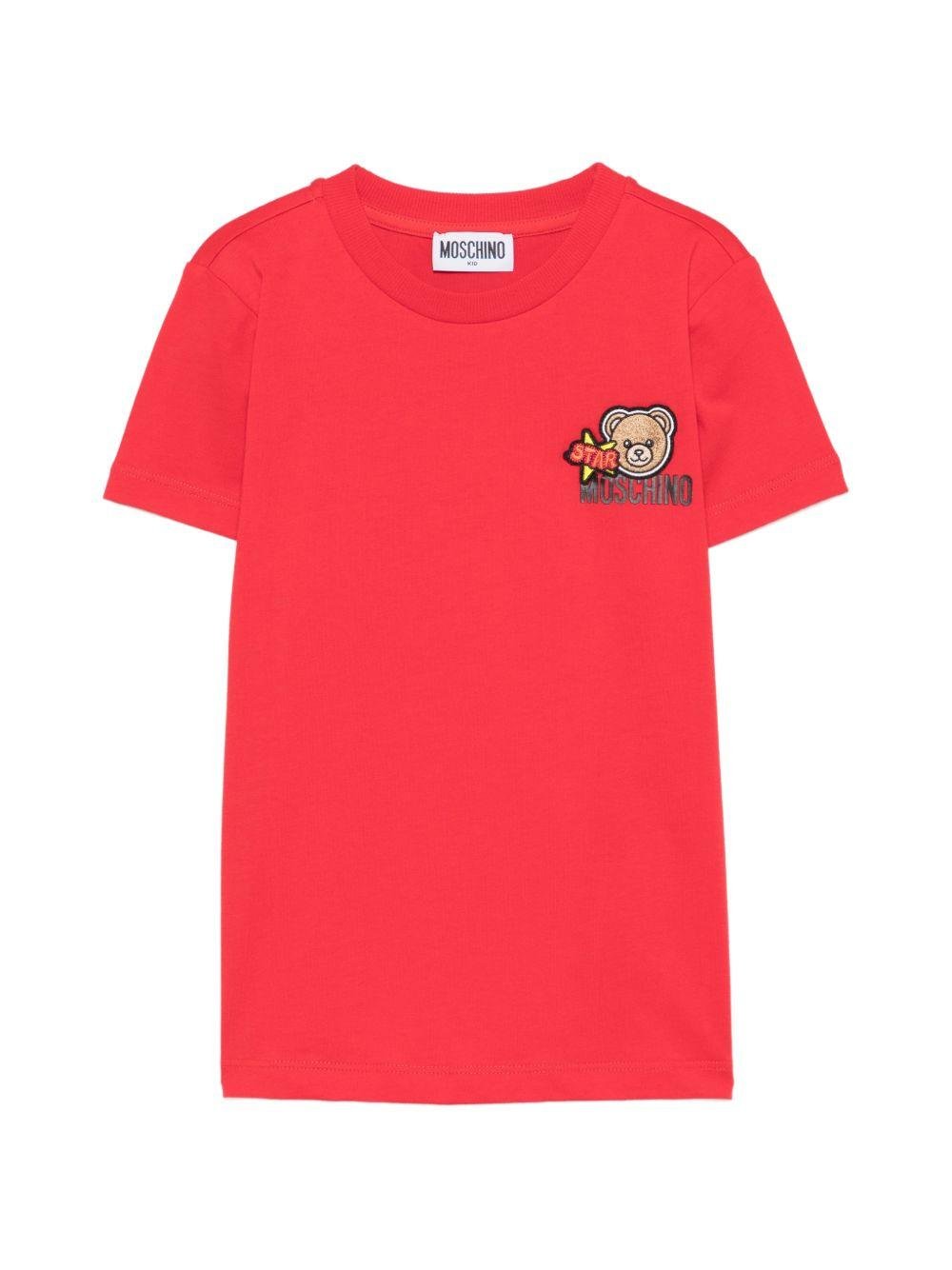 T-shirt per bambini Moschino Kids rossa con ricamo Teddy Bear - Rubino Kids