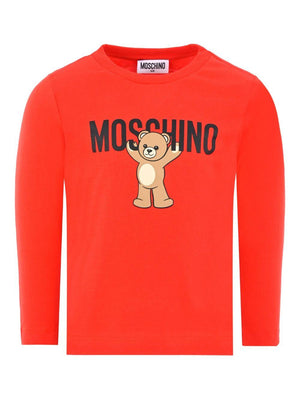Moschino Kids red long-sleeved T-shirt with Teddy Bear print