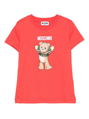 T-shirt per bambini Moschino Kids rosso con stampa grafica Teddy
