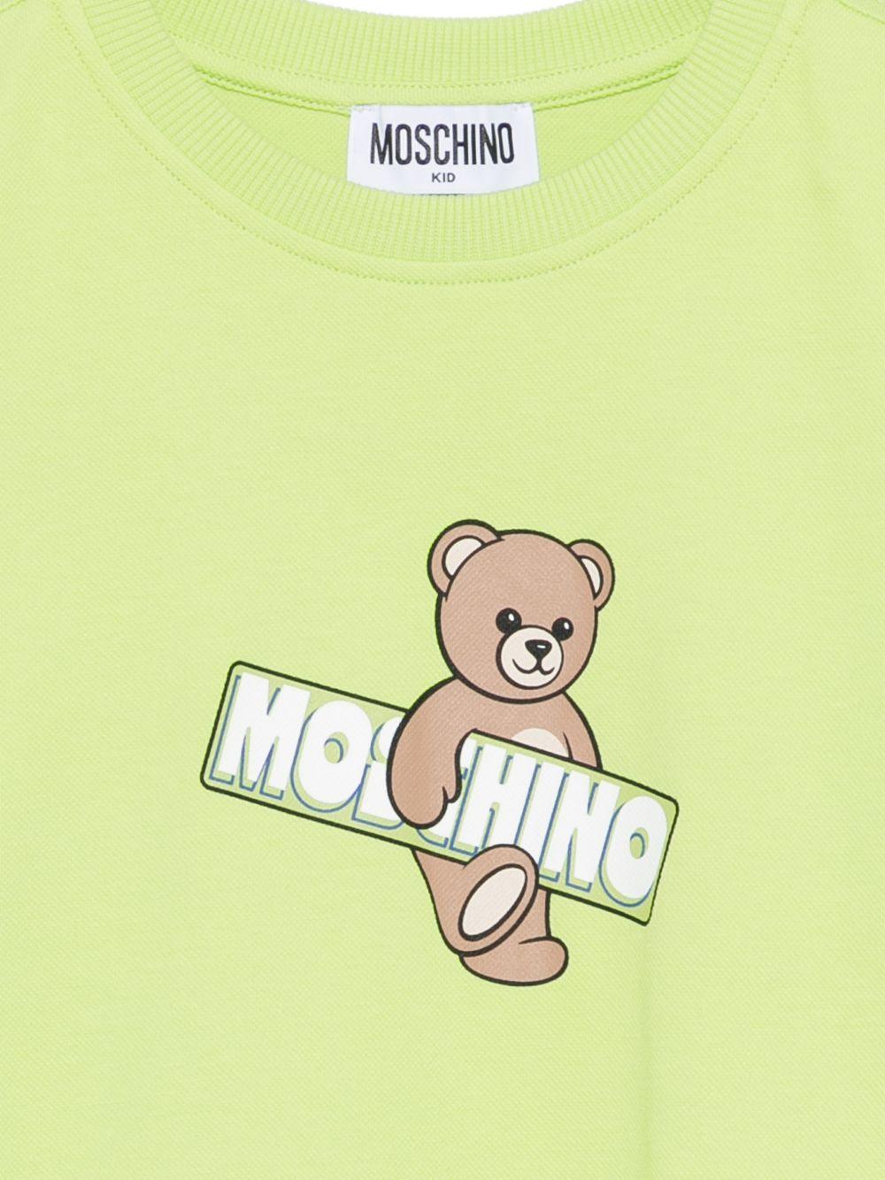 T-shirt per bambini Moschino Kids verde con stampa Teddy Bear sul davanti - Rubino Kids