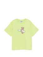 T-shirt per bambini Moschino Kids verde con stampa Teddy Bear sul davanti - Rubino Kids