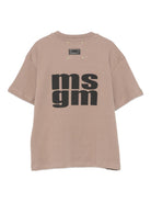 T-shirt per bambini MSGM Kids beige con logo sul davanti - Rubino Kids