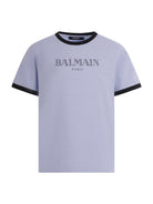 T-shirt per bambino Balmain Kids azzurra con stampa del logo sul davanti - Rubino Kids