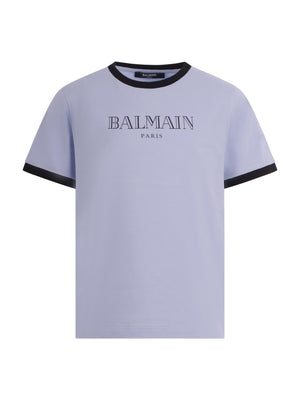 T-shirt per bambino Balmain Kids azzurra con stampa del logo sul davanti