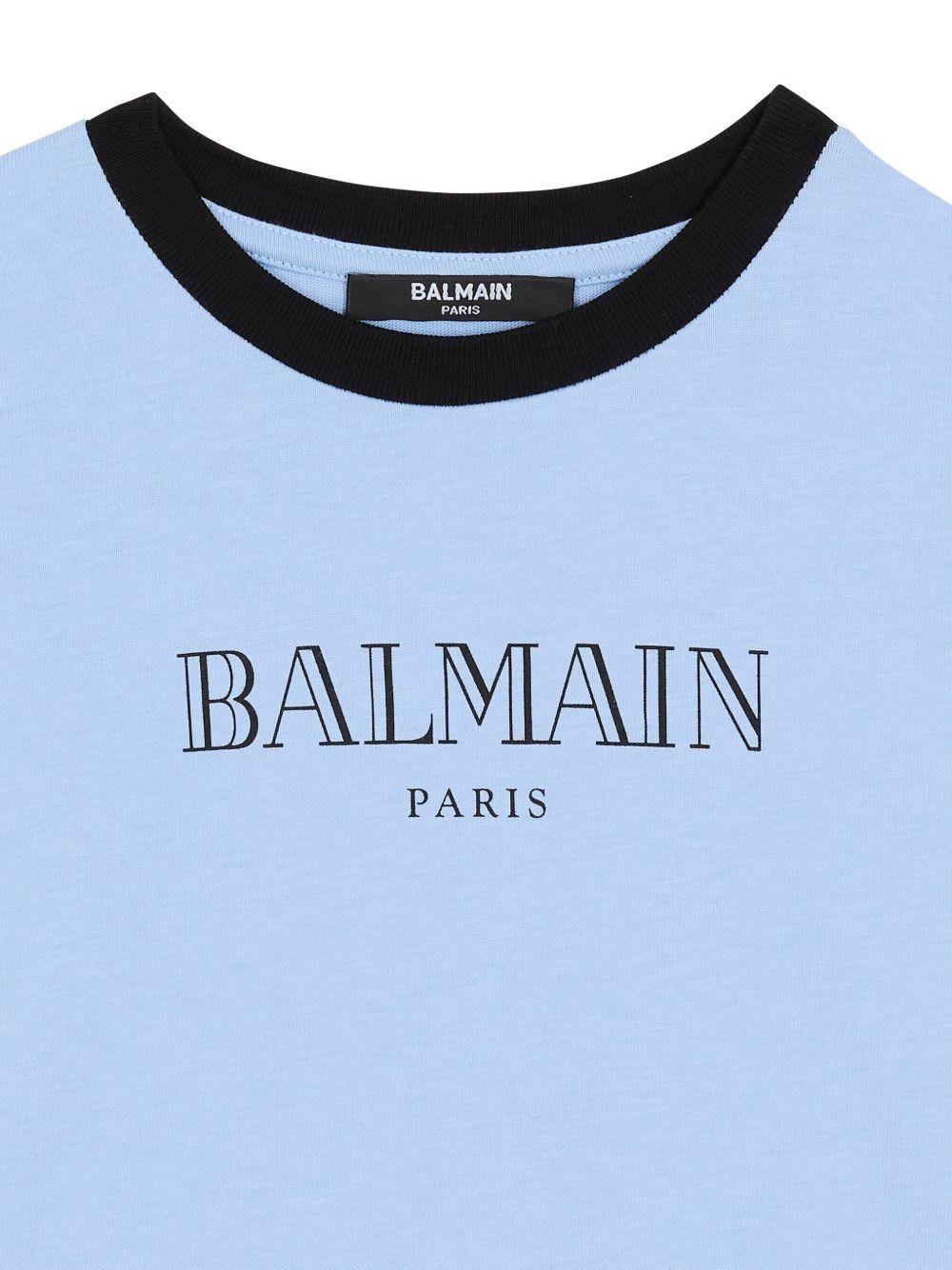 T-shirt per bambino Balmain Kids azzurra con stampa del logo sul davanti - Rubino Kids