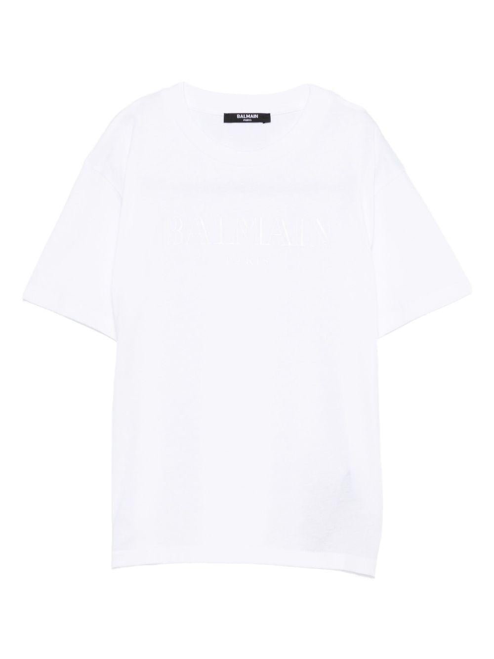 T-shirt per bambino Balmain Kids bianca con logo sul davanti - Rubino Kids