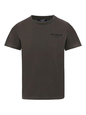 Balmain Kids dark grey T-shirt with embroidered logo on the chest