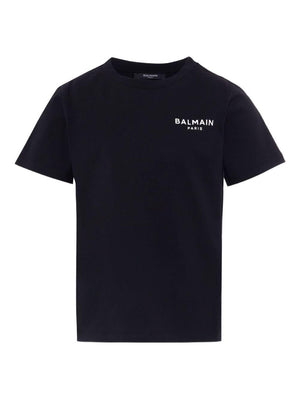 Balmain Kids black T-shirt with embroidered logo on the chest