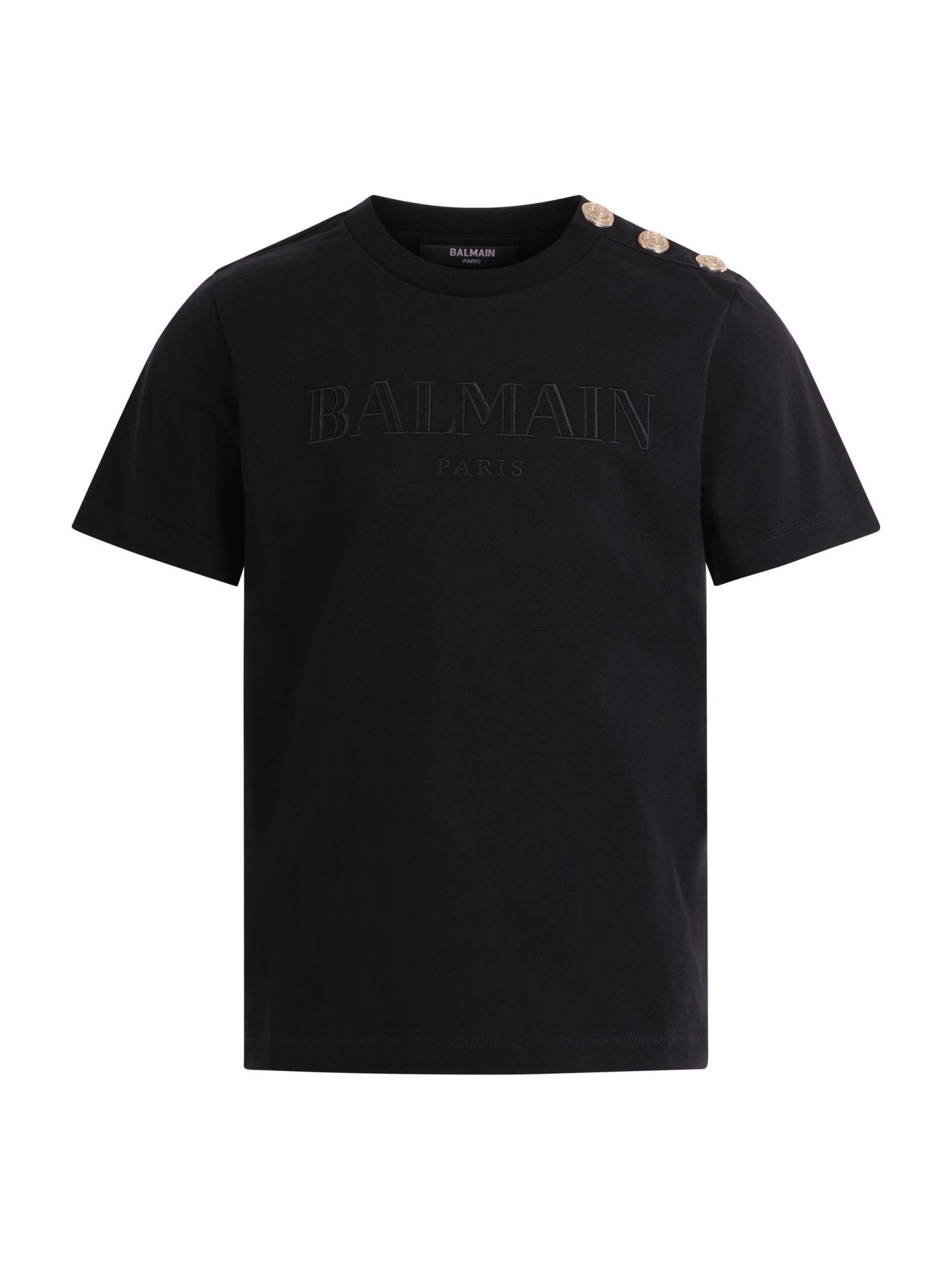 T-shirt per bambino Balmain Kids nera con logo sul davanti - Rubino Kids