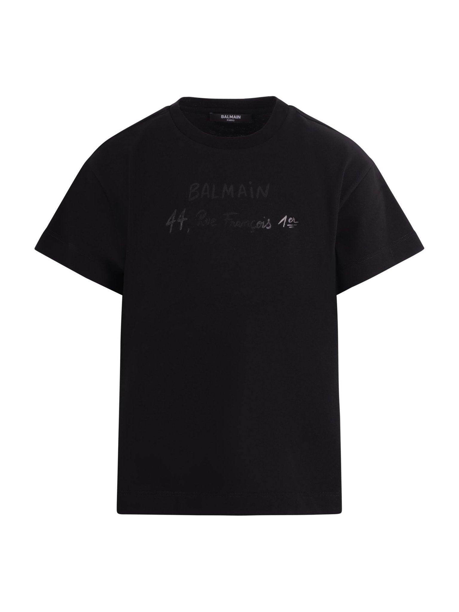 T-shirt per bambino Balmain Kids nera con logo sul fronte - Rubino Kids