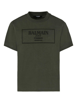 Balmain Kids green T-shirt with embroidered logo and crew neck